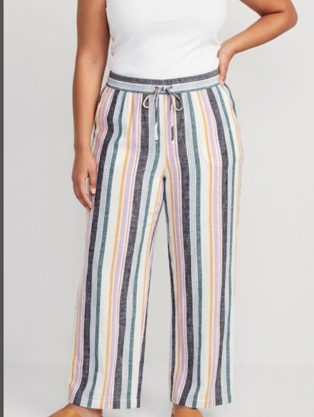 Old Navy Linen Striped Wide-Leg Pants in White, Navy, Mustard & Lilac Size M/L